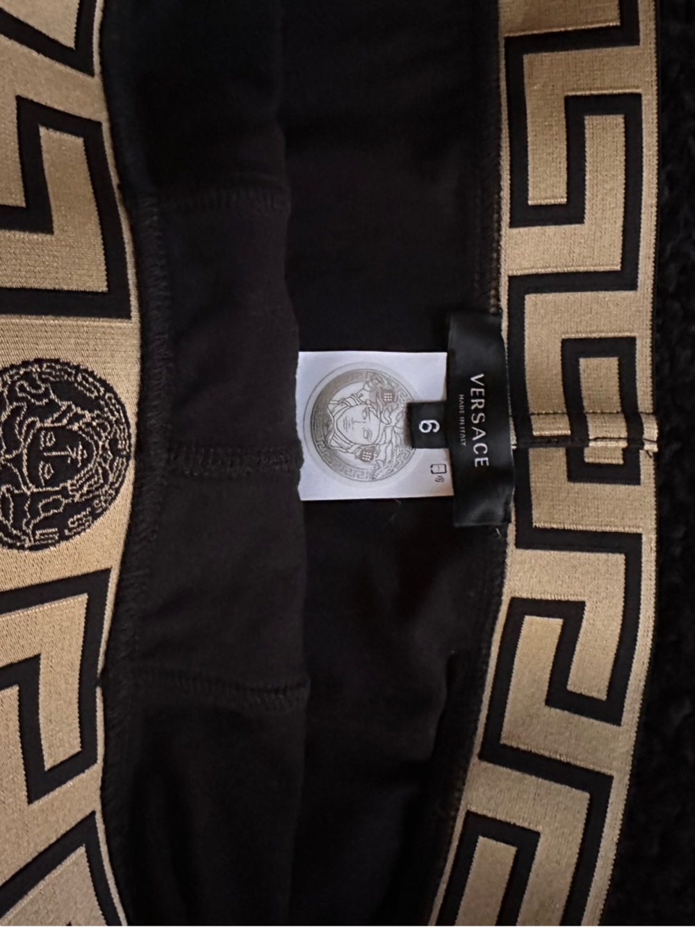 Versace Black and Gold Greek Key Medusa Waistband Detail New No Tags